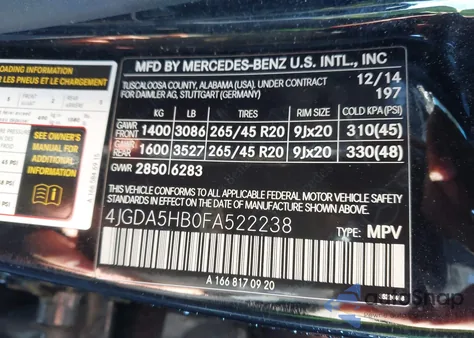 2015 Mercedes-Benz Ml 350 4Matic z USA, uszkodzony, nr VIN 4JGDA5HB0FA522238